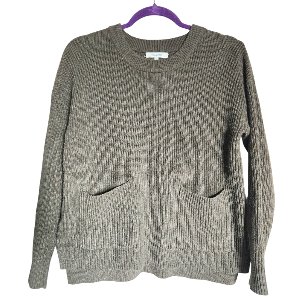 MADEWELL Cozy Olive Ribbed Pocket Sweater - Women's
